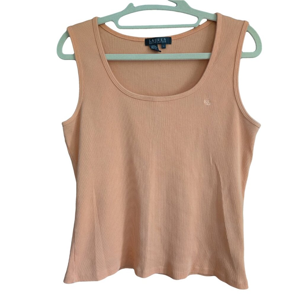RALPH LAUREN Orange Cotton Ribbed Tank L